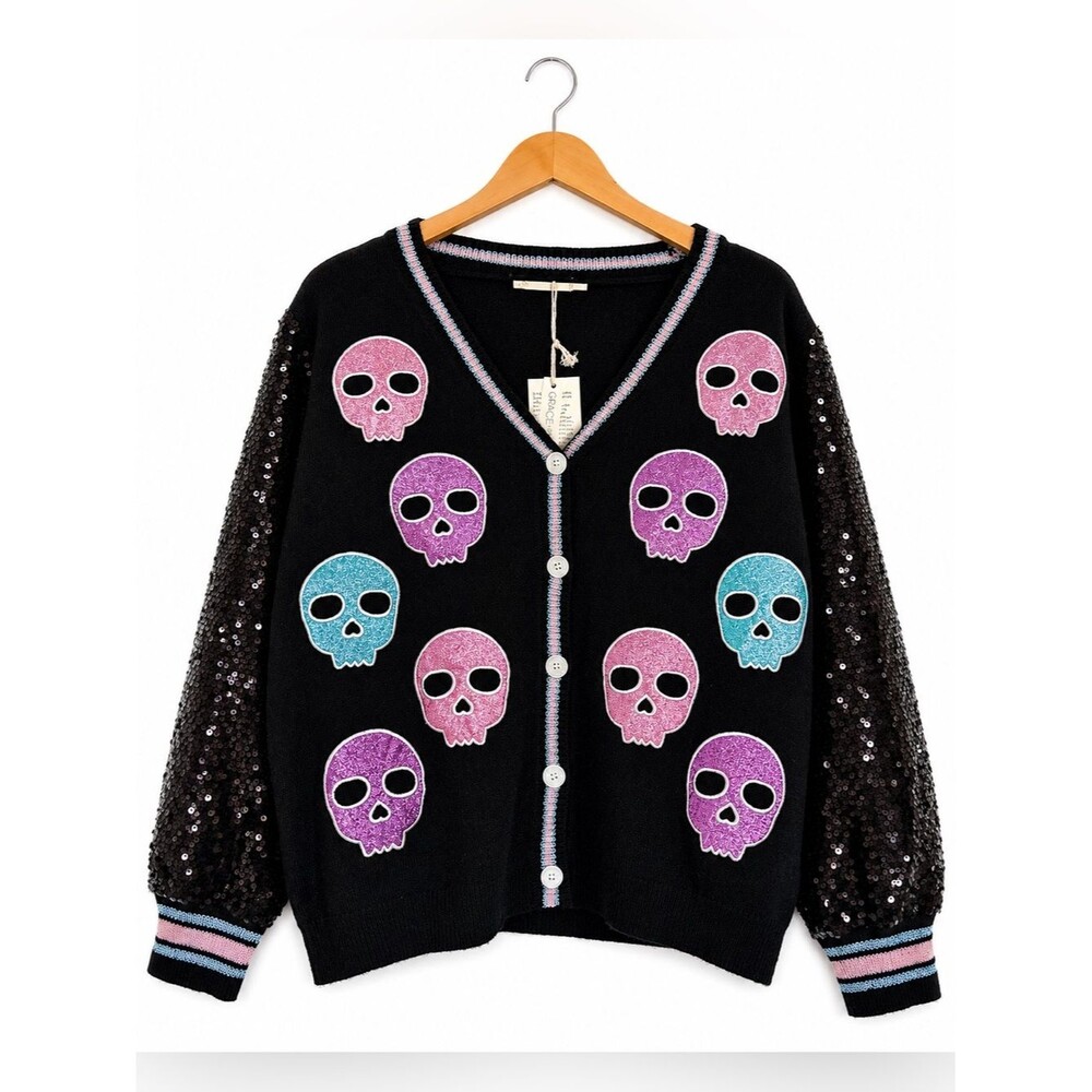 Grace + Emma Whimsigoth Goth Rainbow Glitter Skulls Cardigan NEW Size L/XL